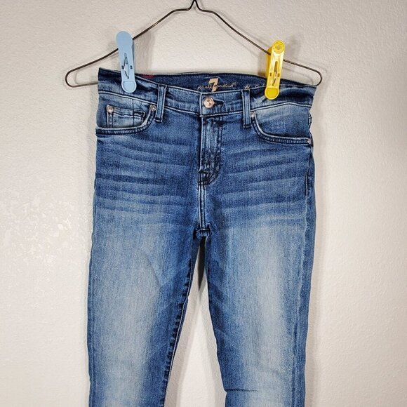 7 For All Mankind Womans Size 26 The Skinny Mid-Rise Jeans Light Wash Denim - Picture 3 of 13